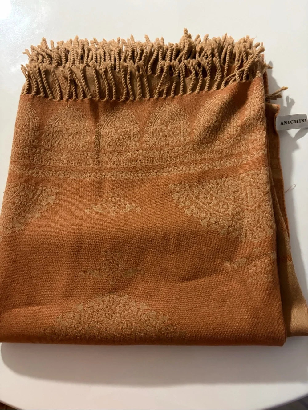 Burnt Orange Jacquard Medallion Throw with Fringe